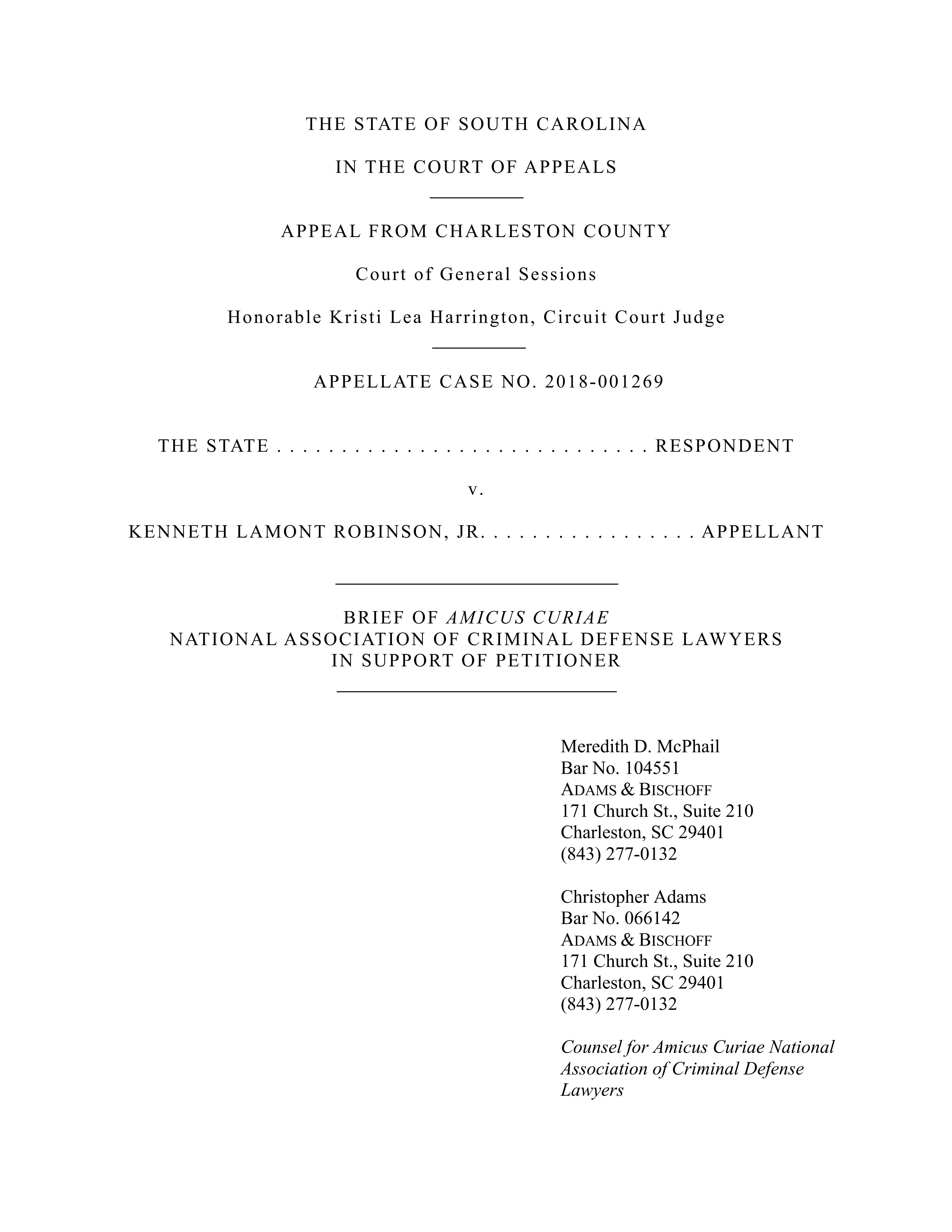 Brief of NADCDL State v. Robinson